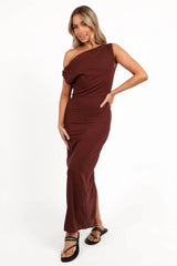 Kassie Off Shoulder Dress - Chocolate Brown