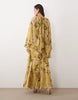 full volume cape sleeve maxi dress with godets in green floral print