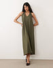 one shoulder textured midi sundress in khaki