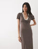 Miss Selfridge v-neck midaxi day dress with lace trim in polka dots