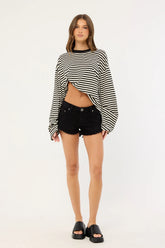 One Teaspoon Dukes Low Waist Mini Denim Shorts Double Black