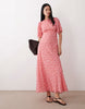 Wednesday's Girl floral print high neck ruffle sleeve maxi dress in pink
