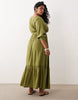 Esmée Curve long sleeve maxi beach dress in olive