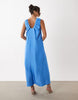 YAS ruched strap satin maxi dress in marina blue
