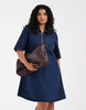 ONLY Curve pleated denim mini dress in rinsed dark blue