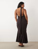 Curve bias plunge cami dress with full godets and scarf detail in chocolate
