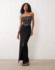 Vesper bengaline square edge bandeau maxi dress in black