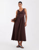 waisted V-neck maxi dress with seaming details in chocolate