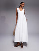 Kaiia cotton blend ruched scoop neck midaxi beach dress in white