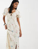 Vero Moda puff sleeve tie front detail maxi dress in cream floral print