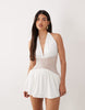 Aria Cove double layered slinky halterneck mesh insert detail mini dress in white