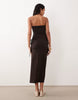 bandeau ruched side midi dress in chocolate