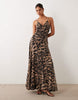 mesh maxi dress with seam detailing in animal print