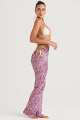 violet floral cutout trousers