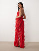 Miss Selfridge asymmetric ruffles low back beach maxi dress in red