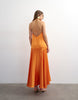Topshop satin seamed maxi dress with piped edges in russet orange