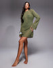beach knit boucle scoop back mini dress in khaki