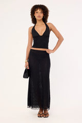 Luck & Trouble Bowie Sheer Polka Maxi Skirt Black