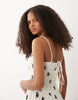 crinkle cami tie back midi dress with asymmetric waist in cream floral print