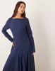 slash neck maxi dress with full skirt in navy