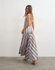Topshop satin seamed maxi dress with piped edges in natural and blue stripes