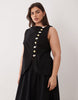 Curve linen look vest maxi dress with poplin skirt in black
