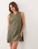 JDY linen blend pleated mini dress in khaki