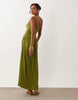 crinkle button up midi dress in olive
