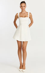 Ida Mini Dress - Wide Strap Straight Neck Bow Back Dress in White