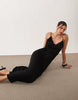 crinkle lace trim semi sheer maxi dress in black