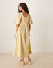 YAS puff sleeve bow front textured midi dress in yellow