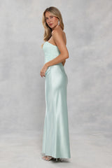 Dressed To Dazzle Strapless Satin Maxi Dress Sage
