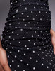 high neck detail maxi dress with shoulder pads in polka dot