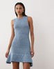 tape yarn dress with frill hem in blue