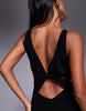 lace mix slinked plunge neck maxi dress with cross back in black