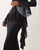mesh maxi dress with ruching and frill details in polka-dot print