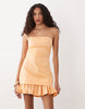 Tall cotton sateen bandeau mini sundress with ruffle hem in orange spritz