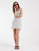 PIECES shirred frill trim mini dress in white and black polka dots