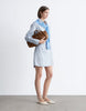 & Other Stories pure cotton mini wrap shirt dress in blue pinstripe