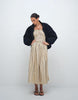 shirred cotton poplin maxi sundress with dropped waist in stripe