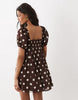 Abercrombie & Fitch puff sleeve mini babydoll dress in brown polka dot print