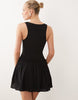 dropped waist mini dress with crinkle cotton skirt in black