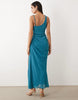 draped bodice maxi dress with beaded strap detailing and open back in teal
