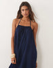 Mango strappy flowy midaxi dress in dark blue