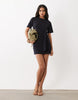 Mango tie front mini T-shirt dress in navy