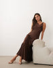 VILA halter cowl neck satin maxi dress in chocolate brown