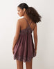 v neck cami mini dress with lace trim in washed burgundy