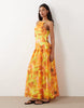 racer back maxi dress with asymmetric waist detail in floral print