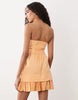 Tall cotton sateen bandeau mini sundress with ruffle hem in orange spritz
