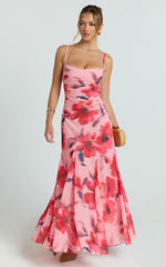 Claudia Maxi Dress - Floral Cowl Neck Godet Dress in Pink Floral
